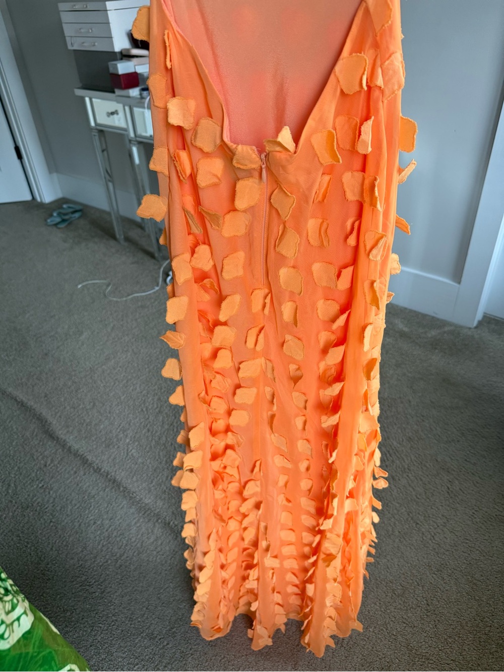 Elegant Peach Appliqué Maxi Dress with Spaghetti Straps - Picture 9 of 10